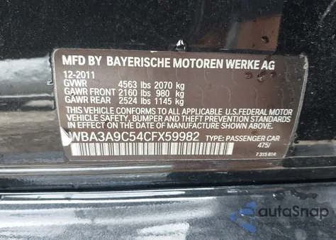 2012 BMW 335I I from USA, damaged, VIN WBA3A9C54CFX59982